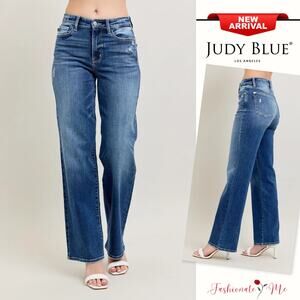 Judy Blue High Rise Waist 90's Zipper Fly Dark Washed Straight Leg Denim Jeans